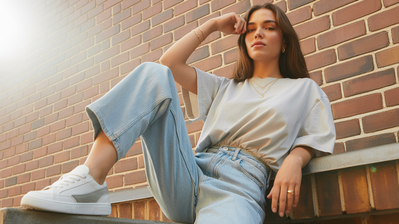 cute casual outfit, young woman