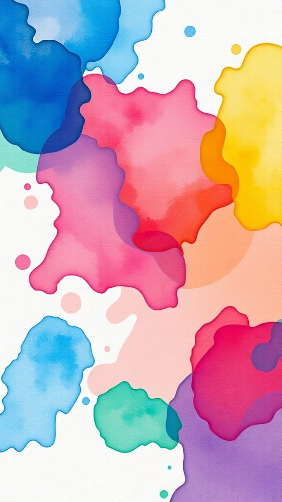 Colorful abstract watercolor blends in shades of blue, pink, yellow, and green.