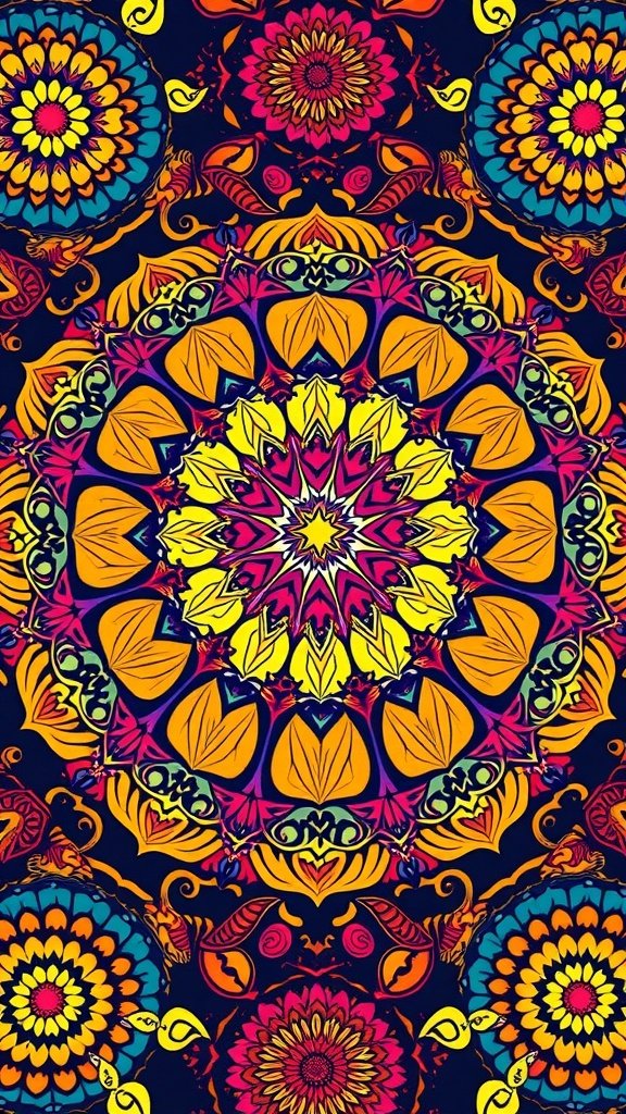 Colorful mandala pattern with vibrant designs and intricate details
