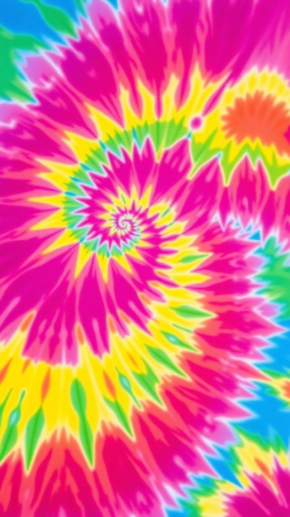 Colorful tie-dye pattern featuring vibrant pink, yellow, green, and blue swirls.