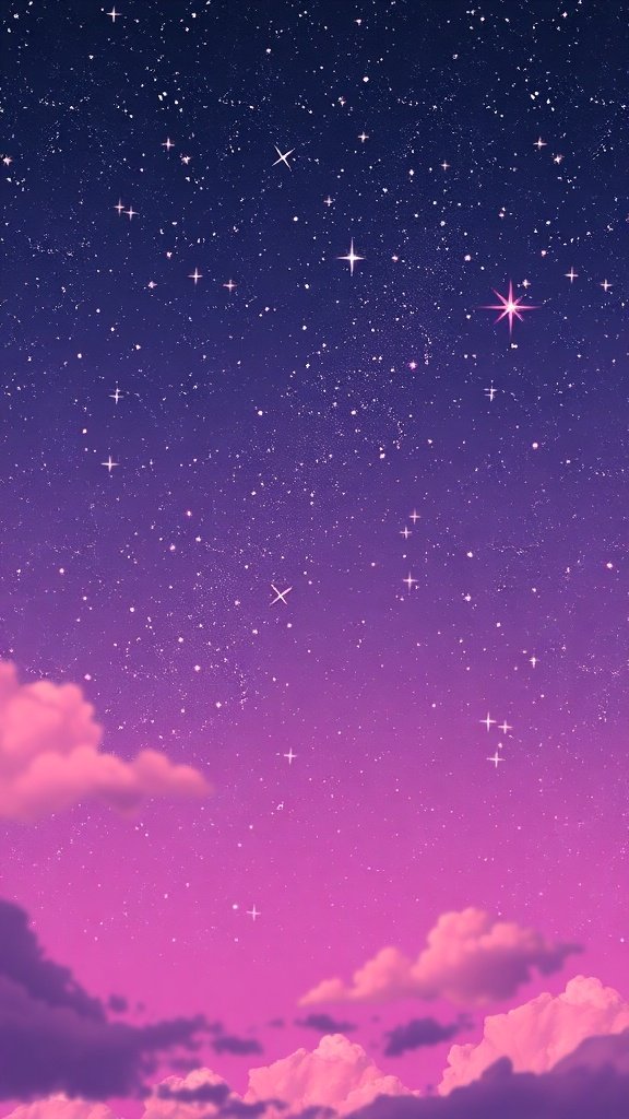 A dreamy night sky filled with stars and a pink gradient