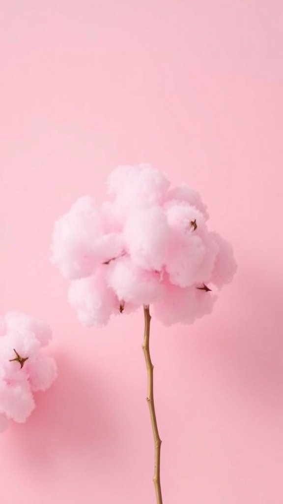 Fluffy pink cotton candy on a pink background