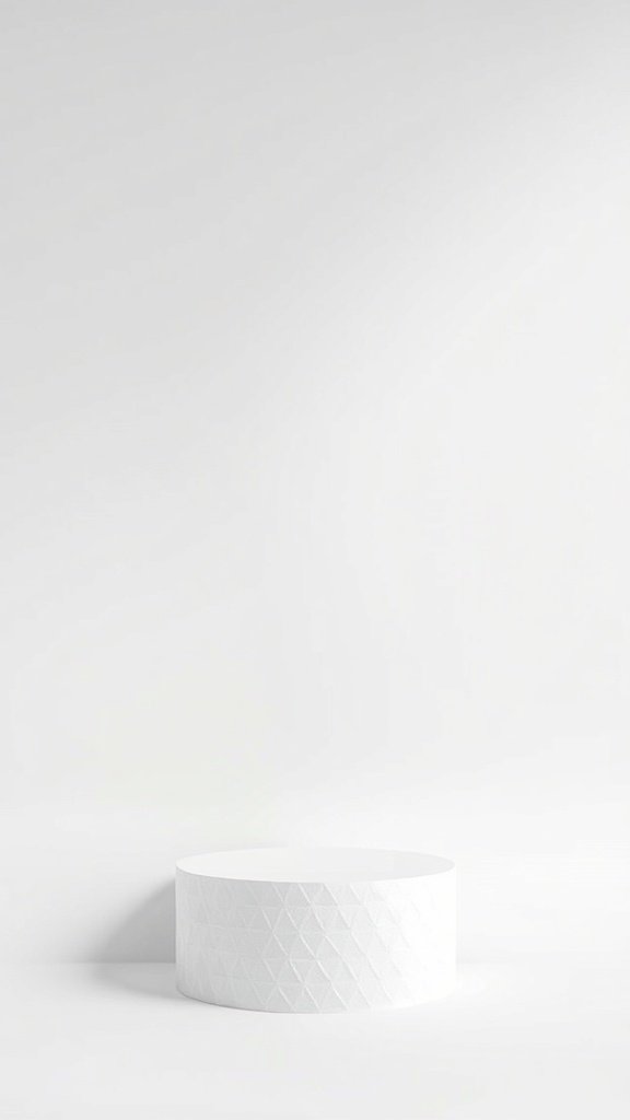 A minimalist geometric design featuring a white circular shape on a plain background.