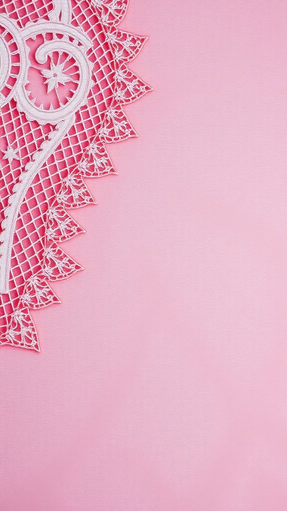 Pink wallpaper with a lace overlay design