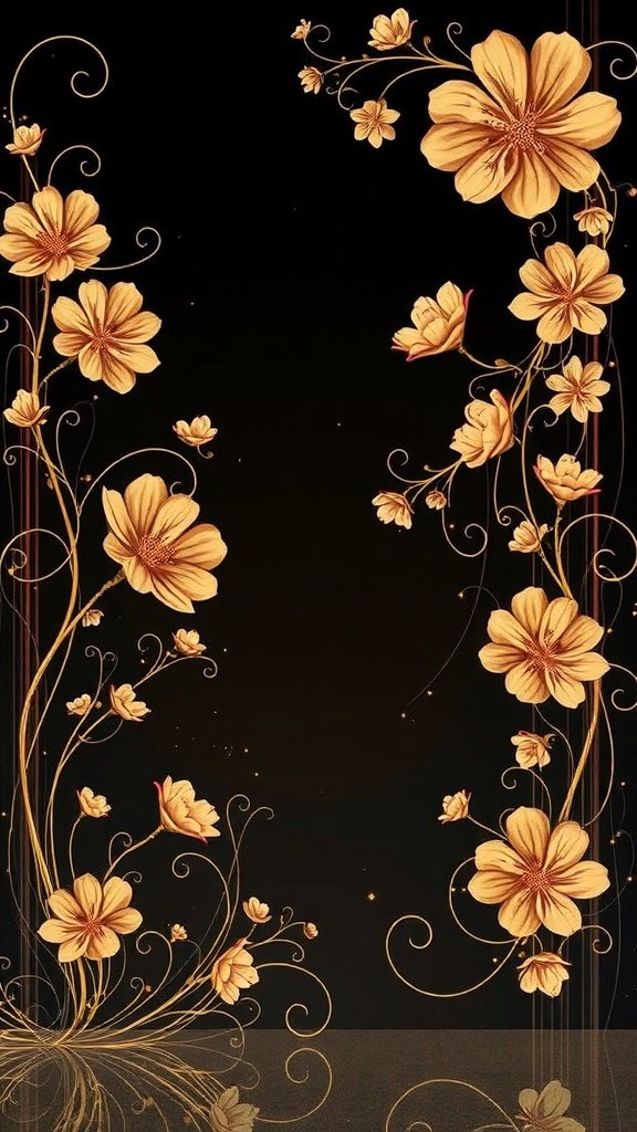 Art Nouveau floral design with yellow flowers on a dark background
