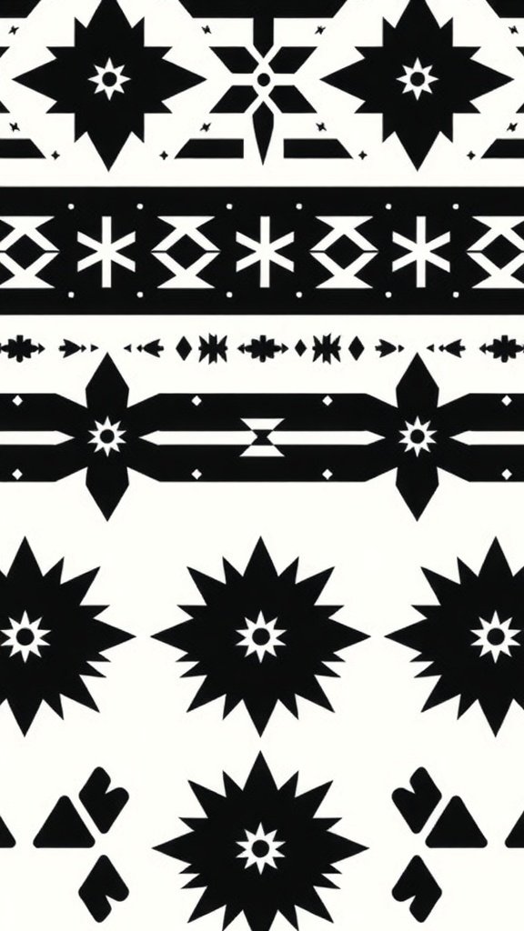 Stylish Nordic pattern in black and white featuring geometric shapes.