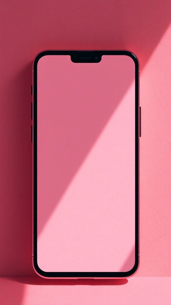 A sleek phone with a blank screen set against a blush pink background.