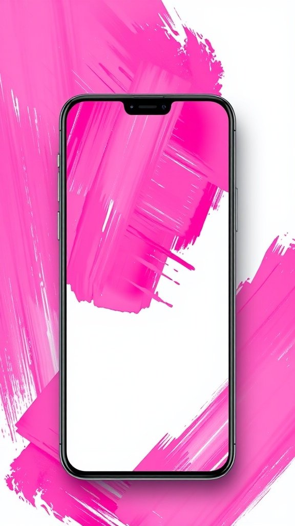 A phone with a vibrant hot pink abstract background.