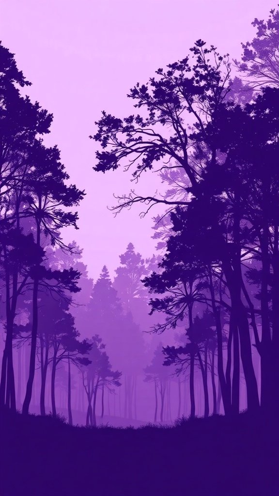 50 Stunning Purple Wallpaper Ideas for Your Home Decor Silhouettes of trees against a purple background