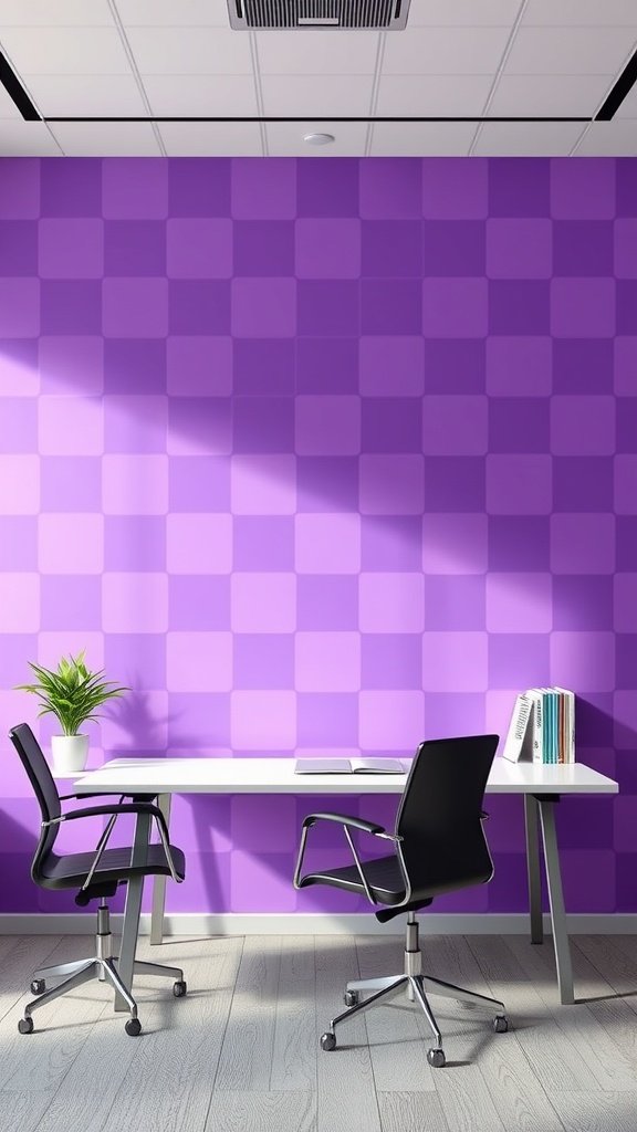 50 Stunning Purple Wallpaper Ideas for Your Home Decor Purple gradient hexagon wallpaper in an office setting