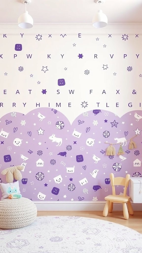 50 Stunning Purple Wallpaper Ideas for Your Home Decor Purple wallpaper with whimsical patterns including animals and stars