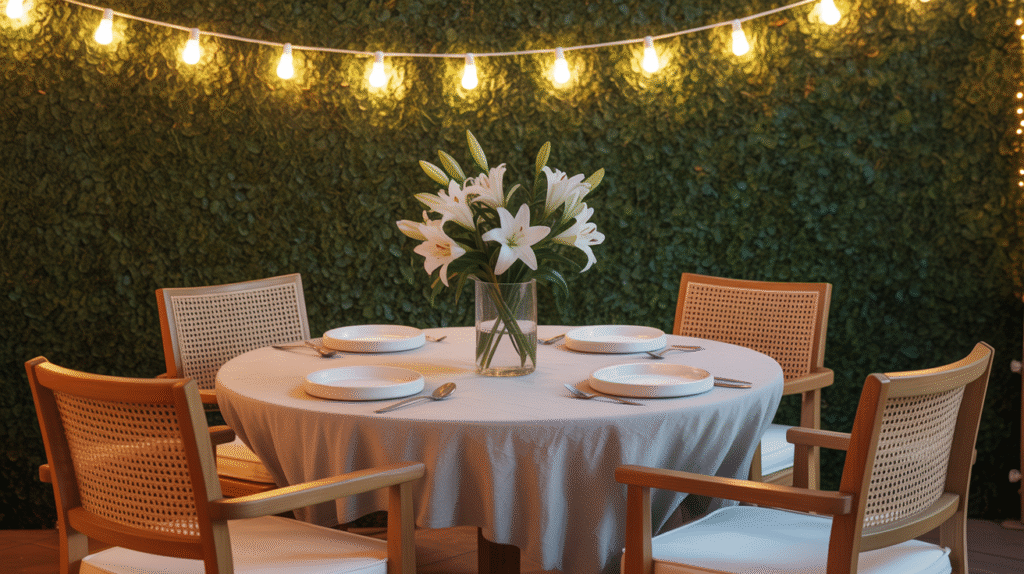 an outdoor or indoor dining setup