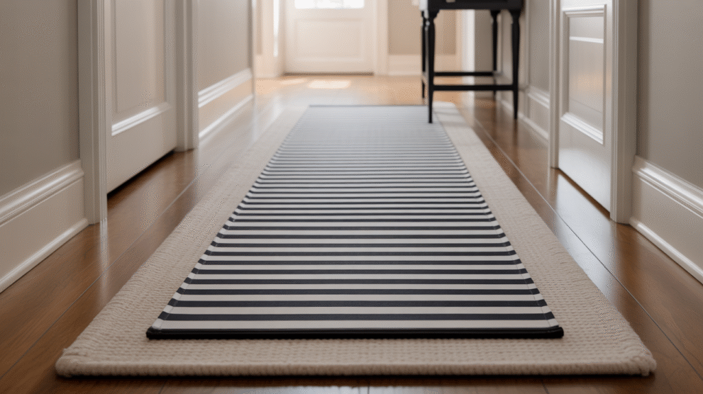 Creative Black and White Hallway Ideas to Reinvent Your Entryway Playful Patterns: Striped Rugs