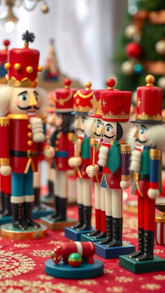 50 Charming Vintage Christmas Decor Ideas to Transform Your Home A collection of colorful nutcracker figurines displayed on a festive table. Vintage Christmas Decor Ideas