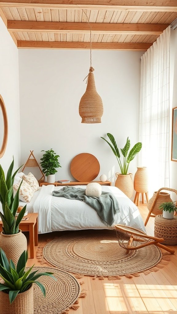 50 Boho Bedroom Decor Ideas to Transform Your Space A beautifully styled Boho bedroom featuring natural textures, earthy tones, and lush greenery.
