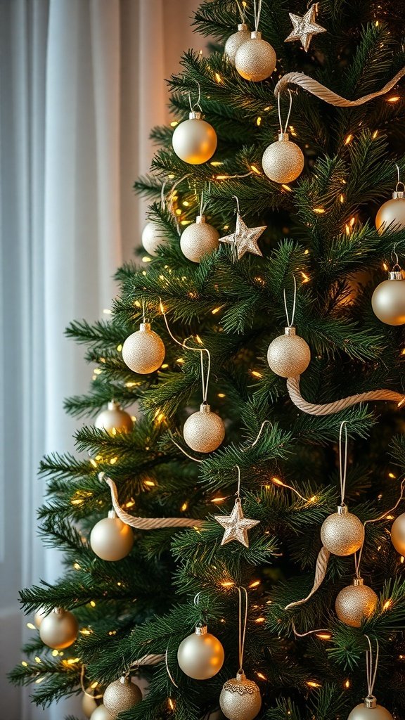 50 Creative Christmas Tree Decor Ideas to Elevate Your Holiday Spirit A beautifully decorated Christmas tree with classic white lights and golden ornaments.