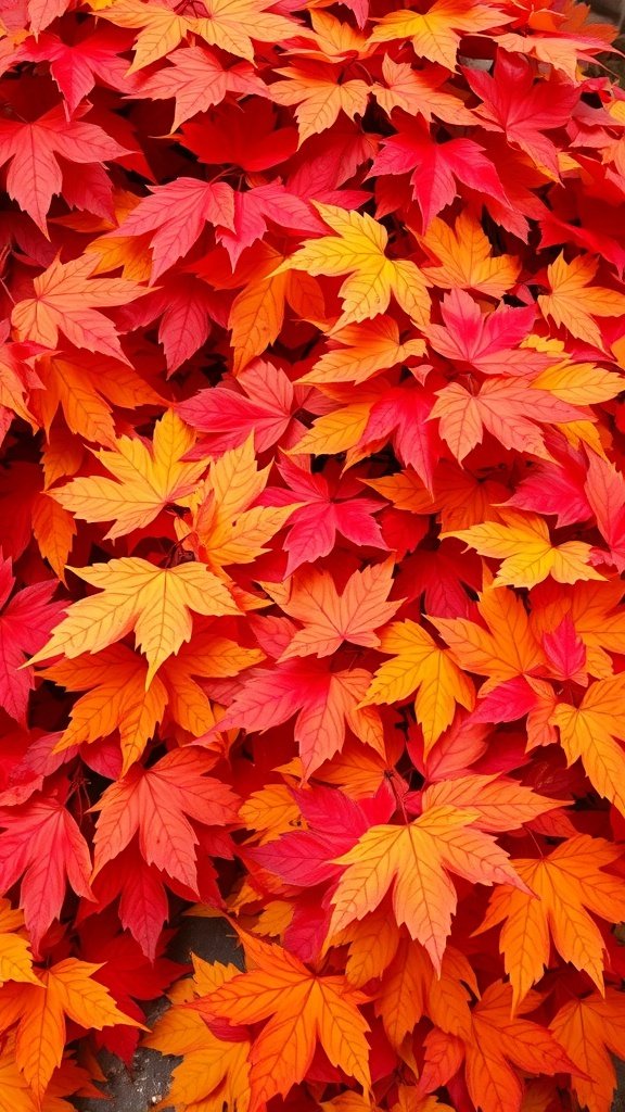 A vibrant display of red, orange, and yellow autumn leaves.
