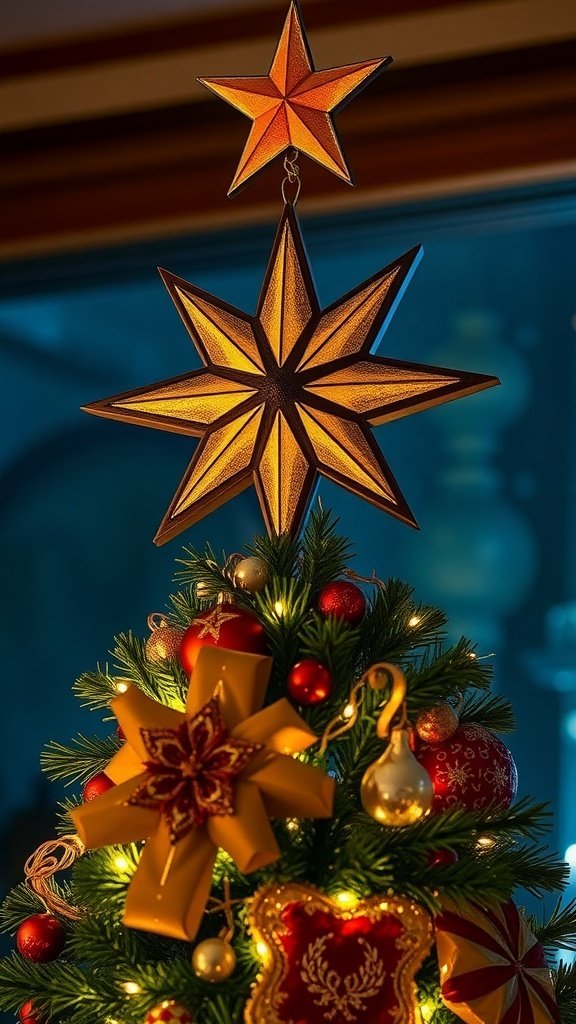 50 Charming Vintage Christmas Decor Ideas to Transform Your Home Vintage Christmas tree topper featuring two decorative stars