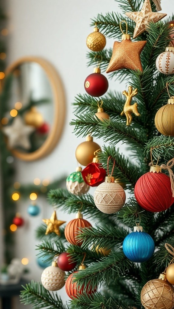 50 Creative Christmas Tree Decor Ideas to Elevate Your Holiday Spirit A beautifully decorated Christmas tree with colorful ornaments and a cozy background.