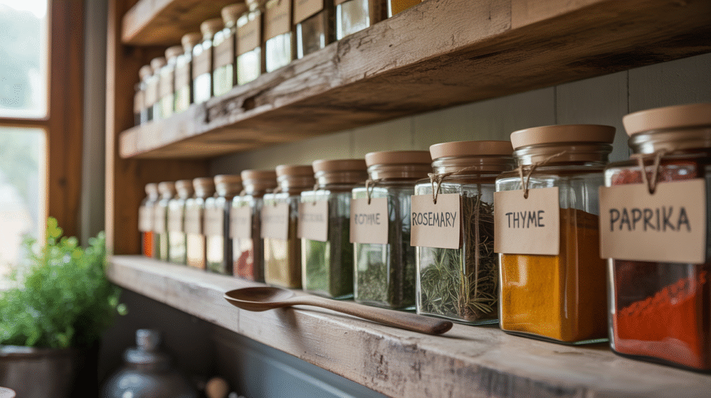 rustic reclaimed wood open shelves
