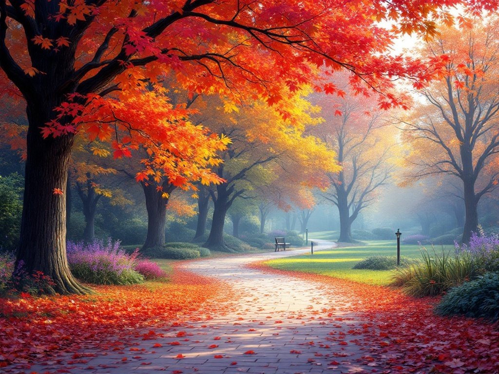 35 Stunning November Wallpaper Ideas for Your iPhone A picturesque autumn scene with colorful trees and a winding path covered in fallen leaves.