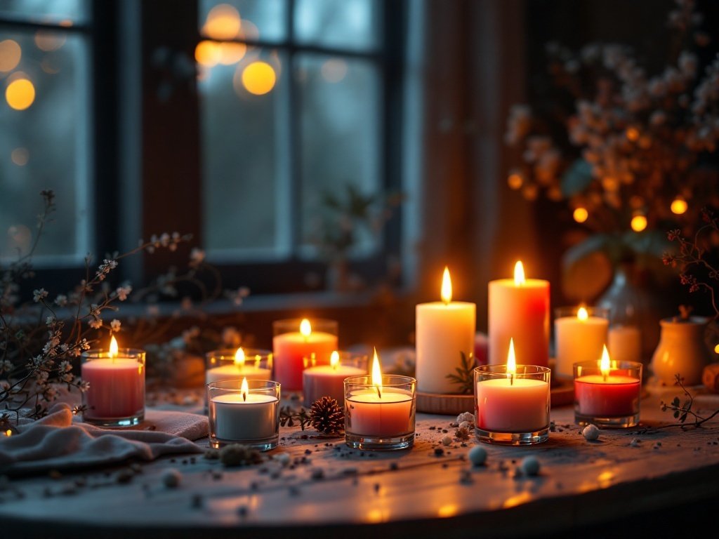 35 Stunning November Wallpaper Ideas for Your iPhone A collection of candles lit on a table, creating a warm and cozy atmosphere.