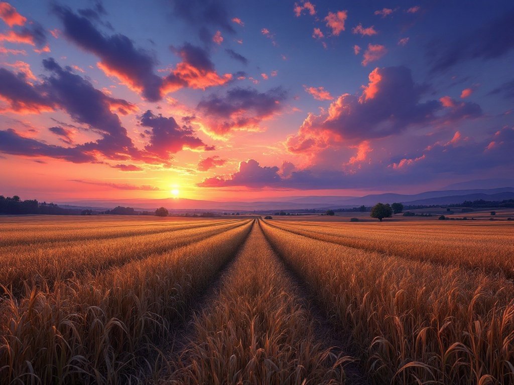 35 Stunning November Wallpaper Ideas for Your iPhone A beautiful sunset over golden harvest fields with a colorful sky.