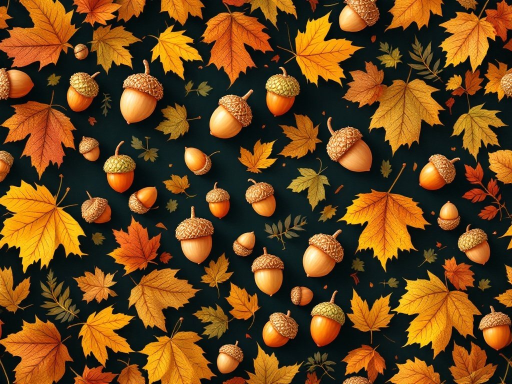 35 Stunning November Wallpaper Ideas for Your iPhone A pattern of acorns and autumn leaves in warm colors on a dark background