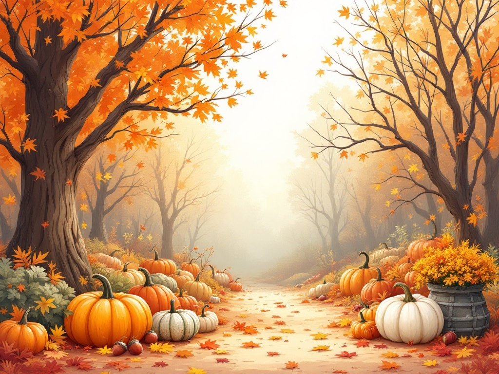 35 Stunning November Wallpaper Ideas for Your iPhone A whimsical fall illustration featuring a pathway lined with colorful autumn trees and pumpkins.
