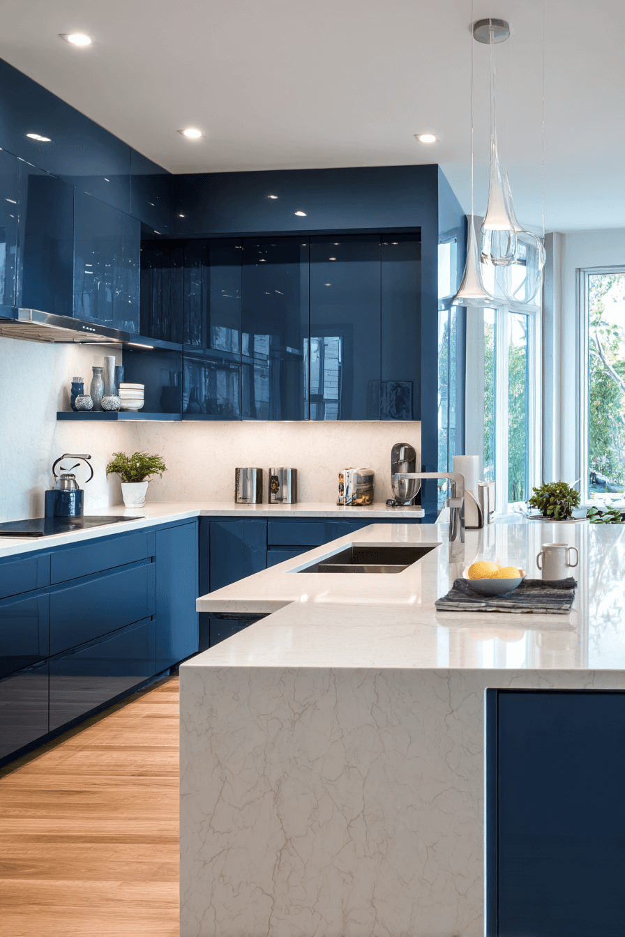 27 Navy Blue Kitchen Cabinets With Stunning Design Ideas
