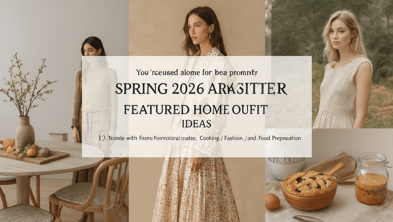 A split image illustrating a stylish spring outfit on one side and a beautifully decorated home interior on the other, showcasing the contrast between fashion and home decor.