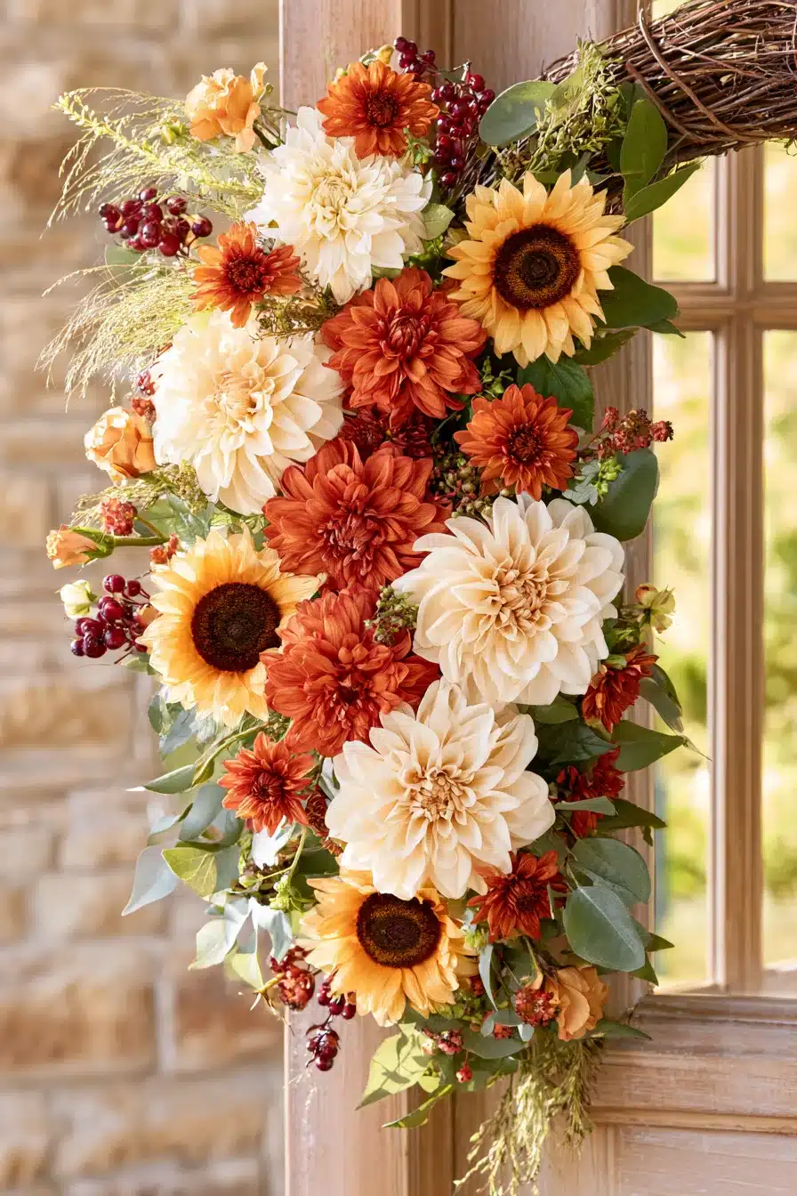 27 Gorgeous Fall Front Door Wreaths for a Warm Autumn Welcome