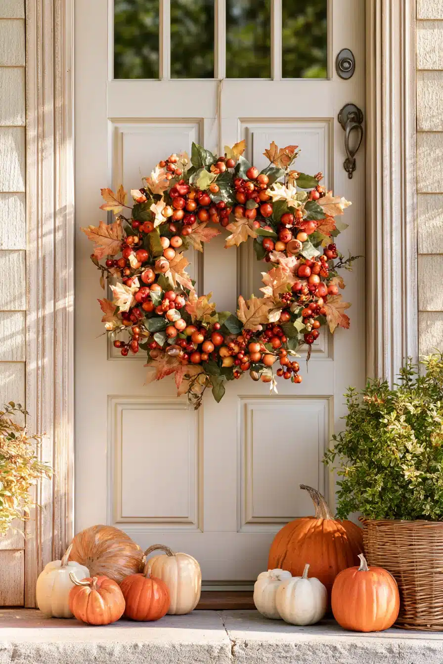 27 Gorgeous Fall Wreaths for Front Door Charm and a Warm Autumn Welcome