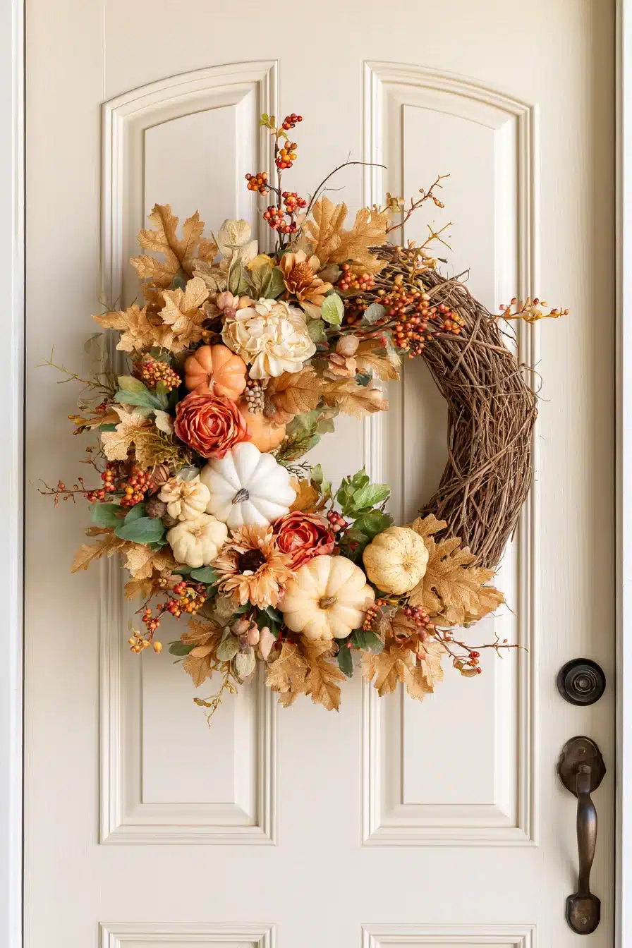 27 Gorgeous Fall Front Door Wreaths for a Warm Autumn Welcome