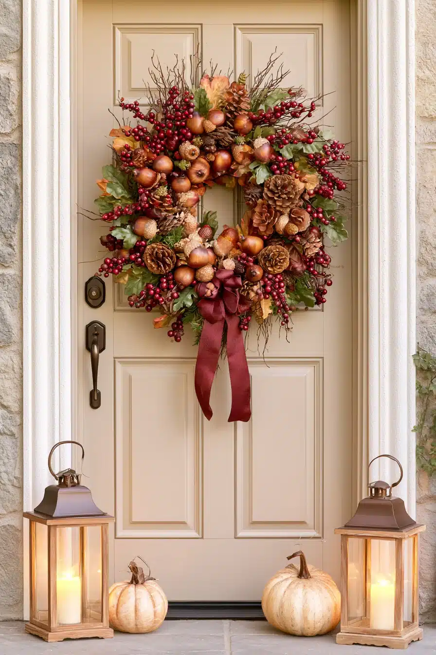 27 Gorgeous Fall Front Door Wreaths for a Warm Autumn Welcome