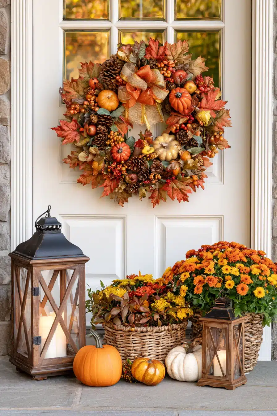 27 Gorgeous Fall Wreaths for Front Door Charm and a Warm Autumn Welcome