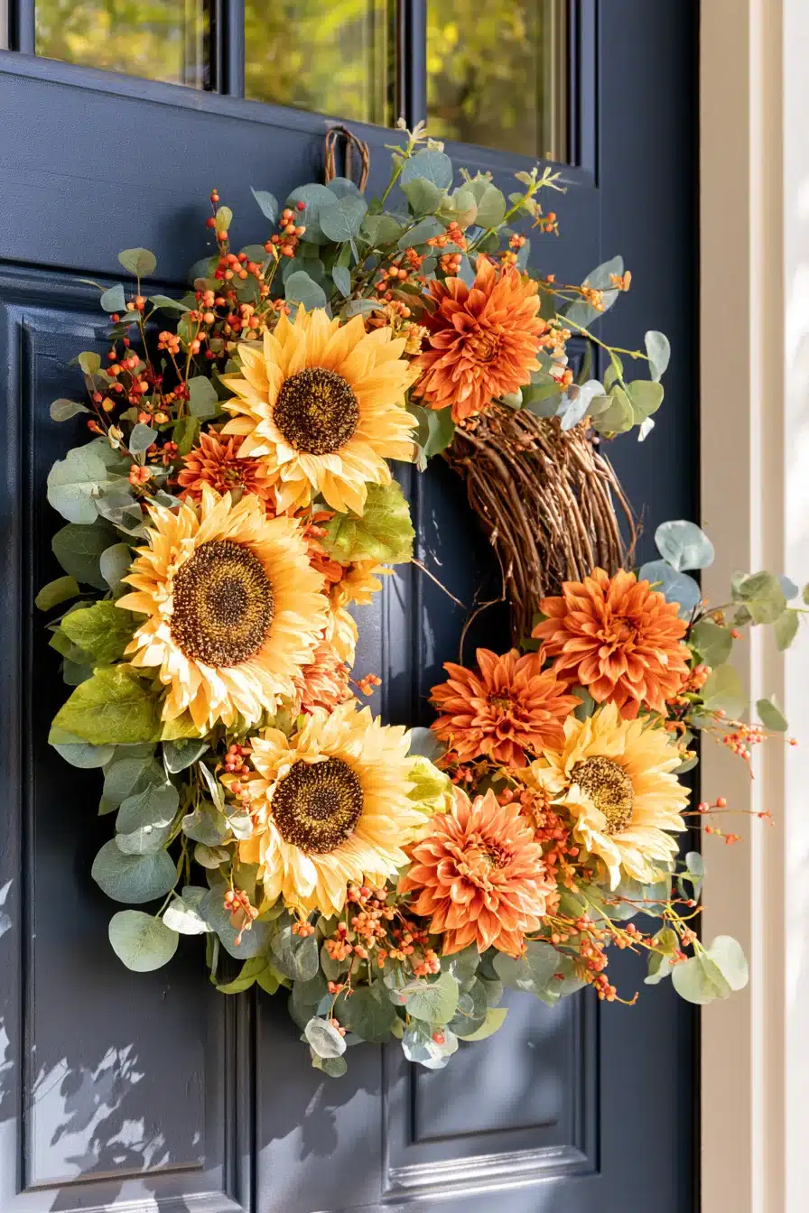 27 Gorgeous Fall Front Door Wreaths for a Warm Autumn Welcome