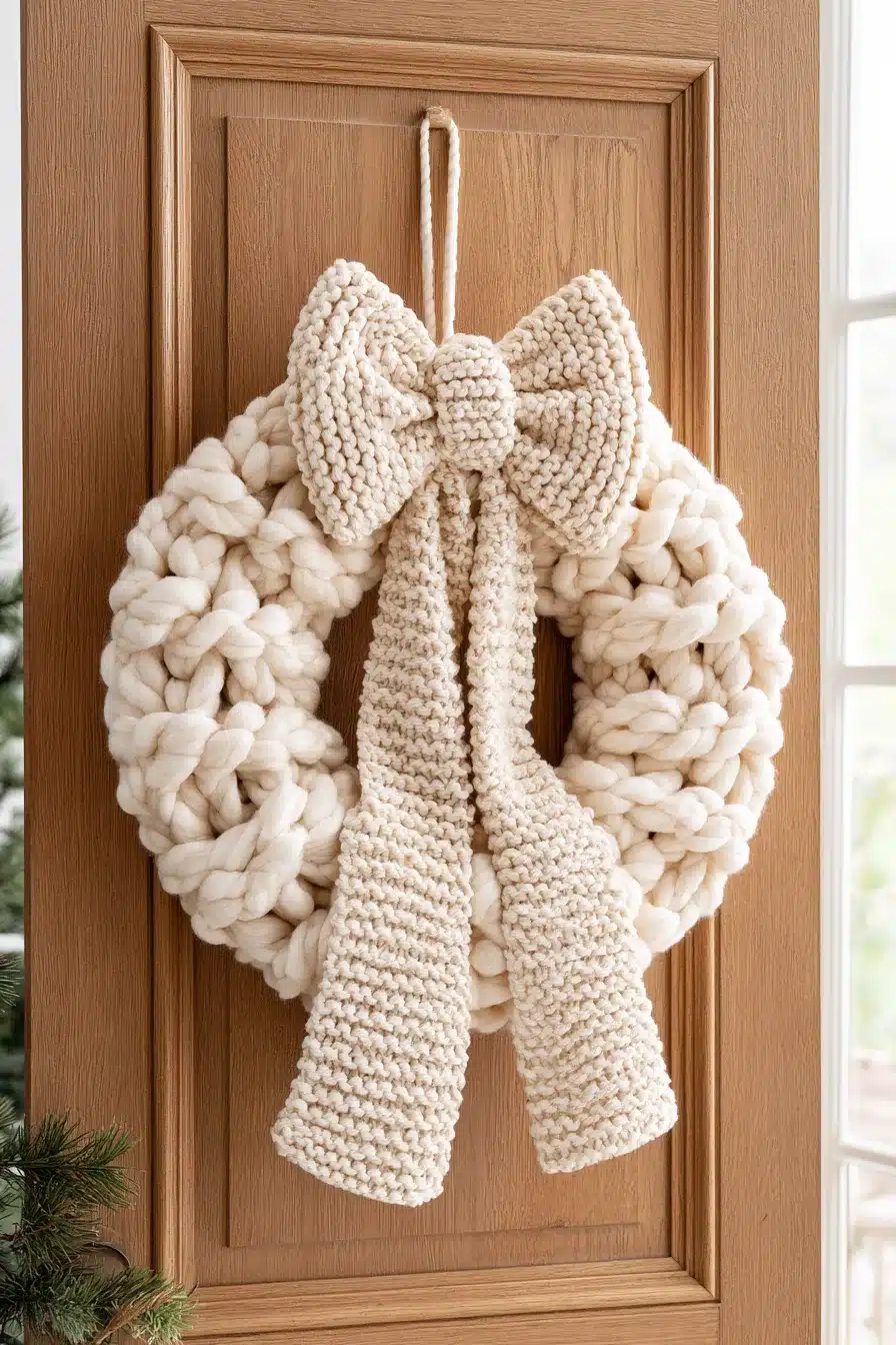 27 Cozy Christmas Yarn Wreaths to Make Your Front Door Feel Magical