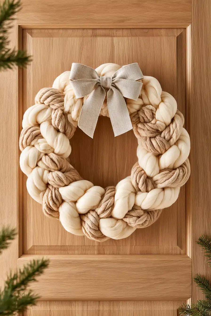 27 Cozy Christmas Yarn Wreaths to Make Your Front Door Feel Magical