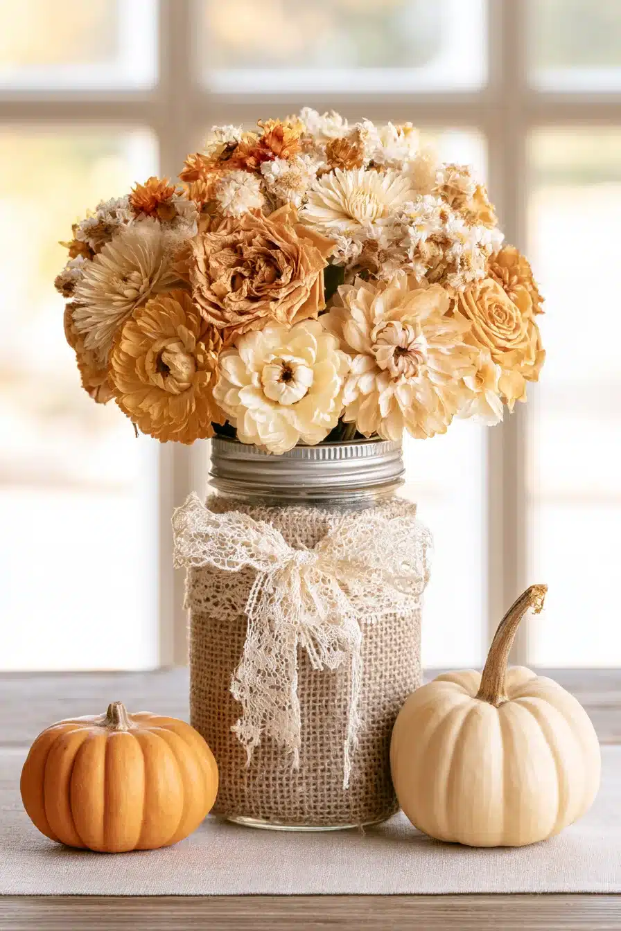 27 Charming Fall Mason Jar Centerpieces That Make Your Home Feel Cozy