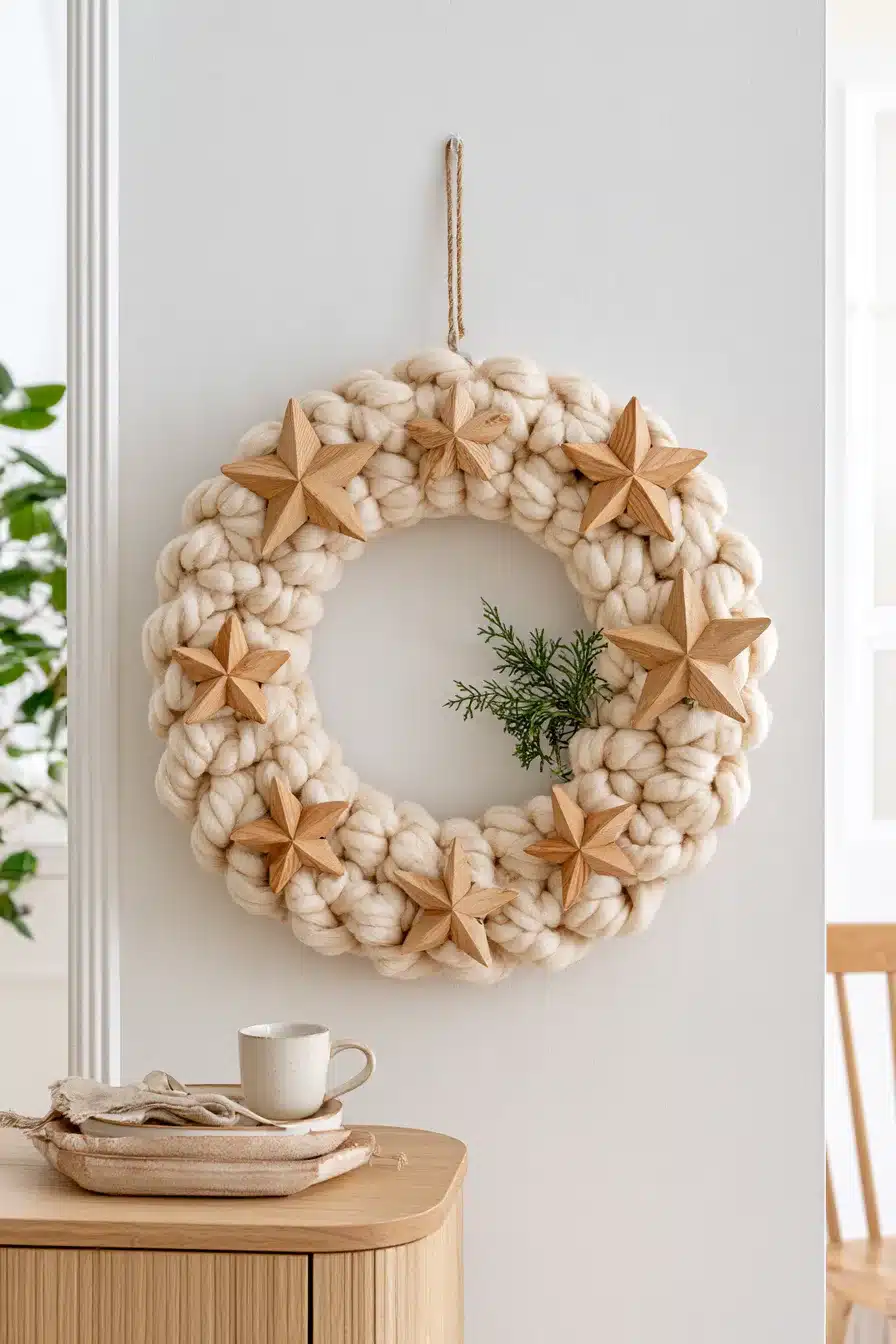 27 Cozy Christmas Yarn Wreaths to Make Your Front Door Feel Magical