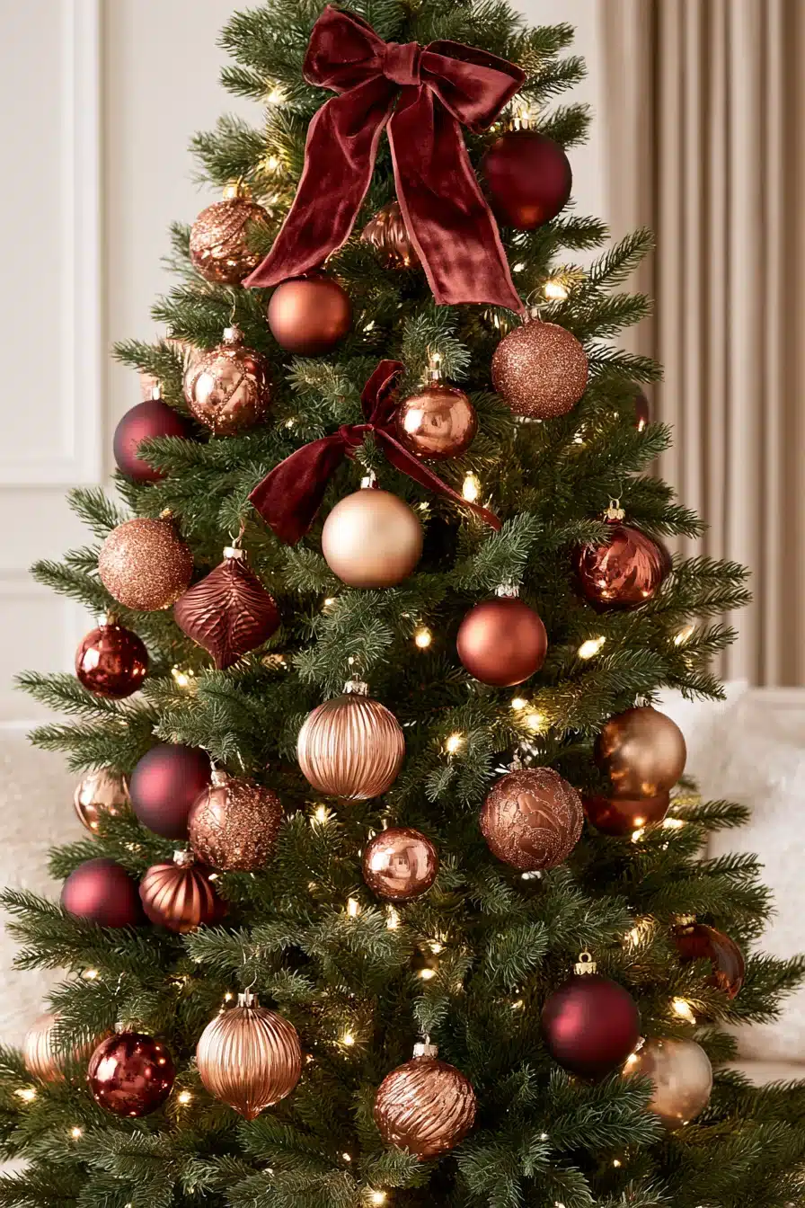 27 Elegant Burgundy Christmas Tree Ideas for a Warm and Magical Holiday