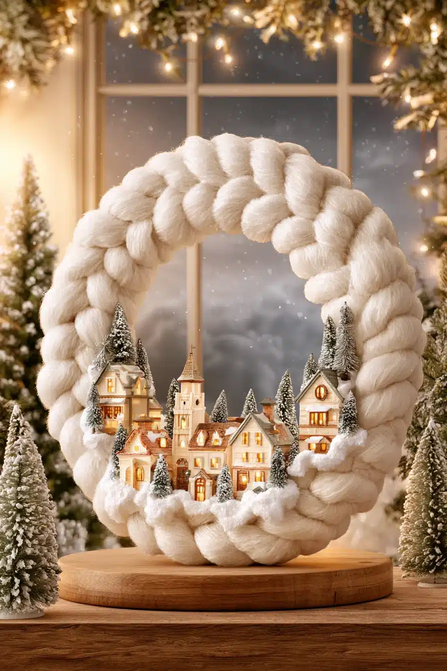 27 Cozy Christmas Yarn Wreaths to Make Your Front Door Feel Magical