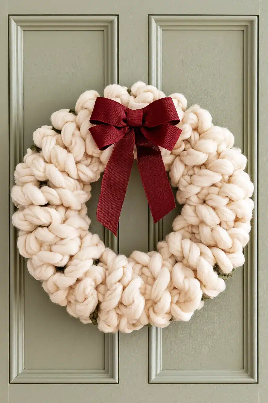 27 Cozy Christmas Yarn Wreaths to Make Your Front Door Feel Magical