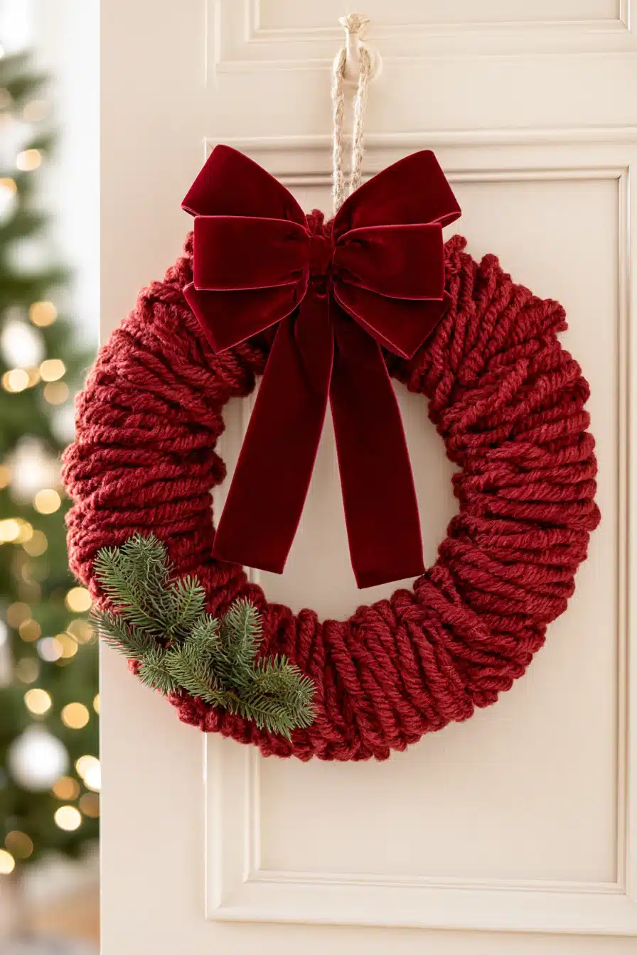 27 Cozy Christmas Yarn Wreaths to Make Your Front Door Feel Magical