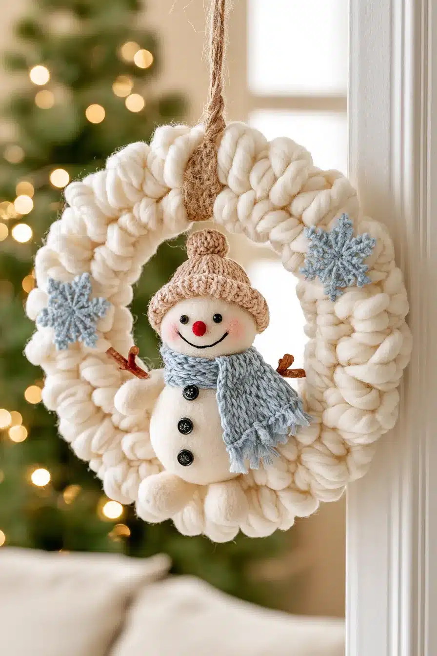 27 Cozy Christmas Yarn Wreaths to Make Your Front Door Feel Magical