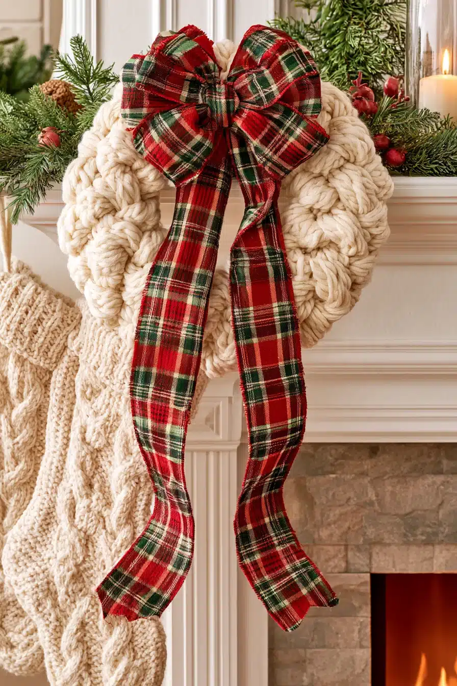 27 Cozy Christmas Yarn Wreaths to Make Your Front Door Feel Magical