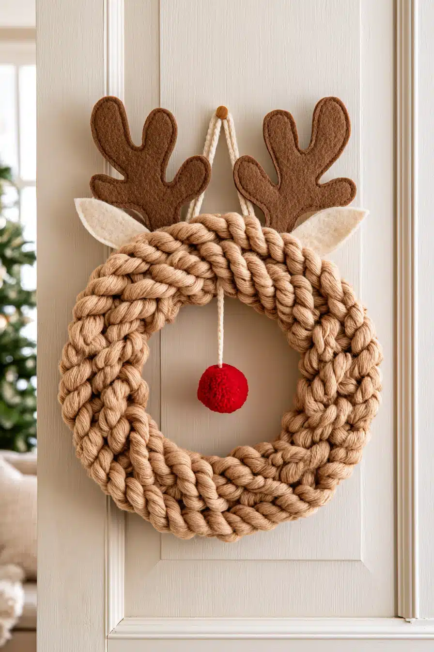 27 Cozy Christmas Yarn Wreaths to Make Your Front Door Feel Magical