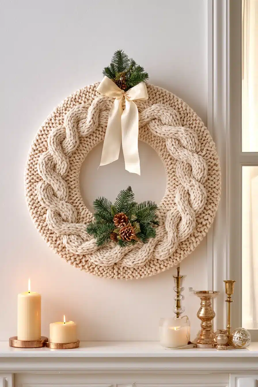 27 Cozy Christmas Yarn Wreaths to Make Your Front Door Feel Magical