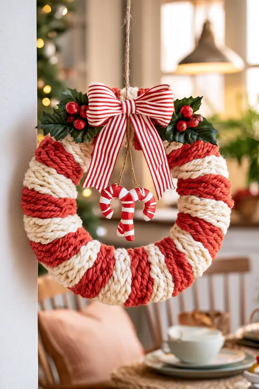 27 Cozy Christmas Yarn Wreaths to Make Your Front Door Feel Magical